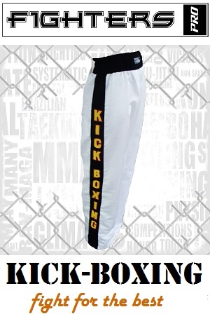 FIGHT-FIT - Pantalon de Kick-boxing / Satiné / Blanc / Small