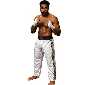 FIGHT-FIT - Pantalon de Kick-boxing / Satiné / Blanc / Medium