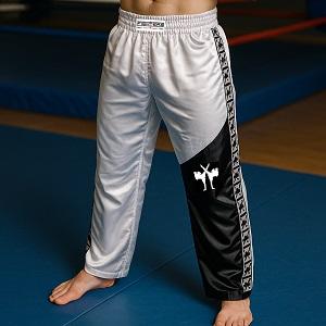 FIGHTERS - Pantalon de Kick-boxing / Satiné / Blanc-Noir / XS