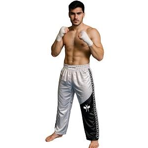 FIGHTERS - Pantalon de Kick-boxing / Satiné / Blanc-Noir / XS