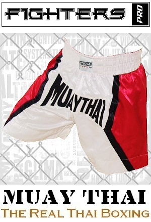 FIGHTERS - Pantalones Muay Thai / Blanco-Rojo / Large