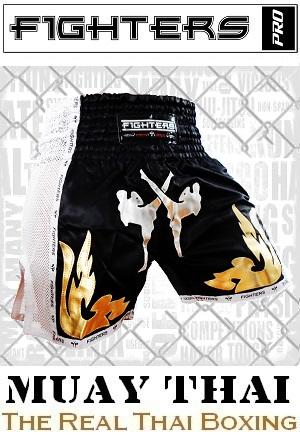 FIGHTERS - Pantalones Muay Thai / Elite Fighters / Negro-Blanco / Medium
