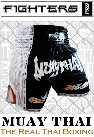 FIGHTERS - Pantalones Muay Thai / Elite Muay Thai / Negro-Blanco / Small