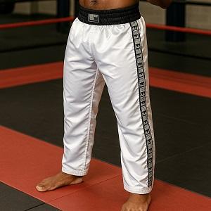 FIGHT-FIT - Pantalon de Kick-boxing / Satiné / Blanc / Medium